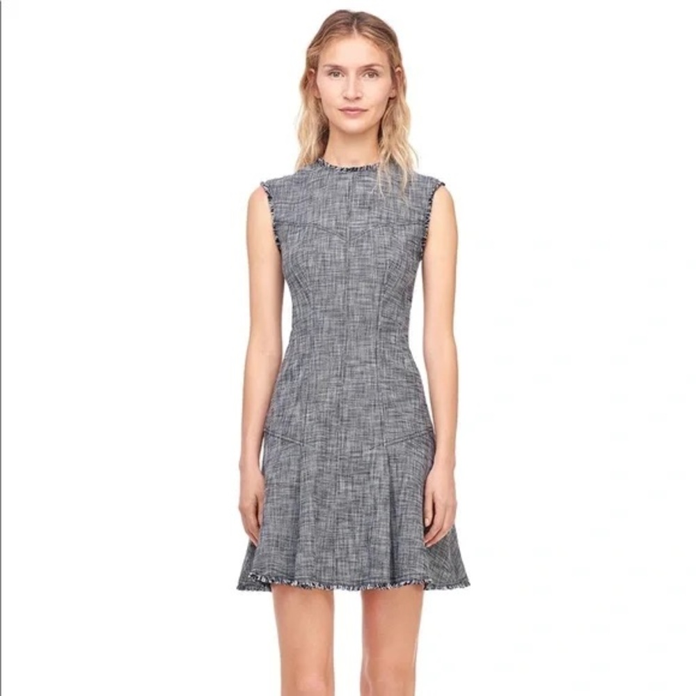 Rebecca‎ Taylor Dress Slub Suiting Sleeveless Gray A-Line Raw Edges Mini 4 Women